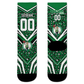 Boston Celtics Socks Custom Leopard Print Green Black Best Selling
