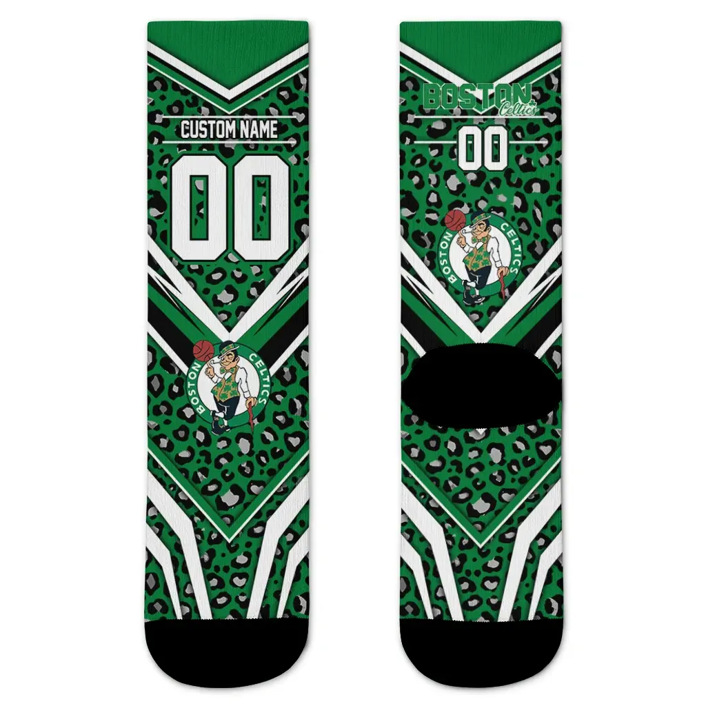 Boston Celtics Socks Custom Leopard Print Green Black Best Selling Boston Celtics Socks Custom Leopard Print Green Black Best Selling