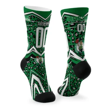 Boston Celtics Socks Custom Leopard Print Green Black Fashion Forward