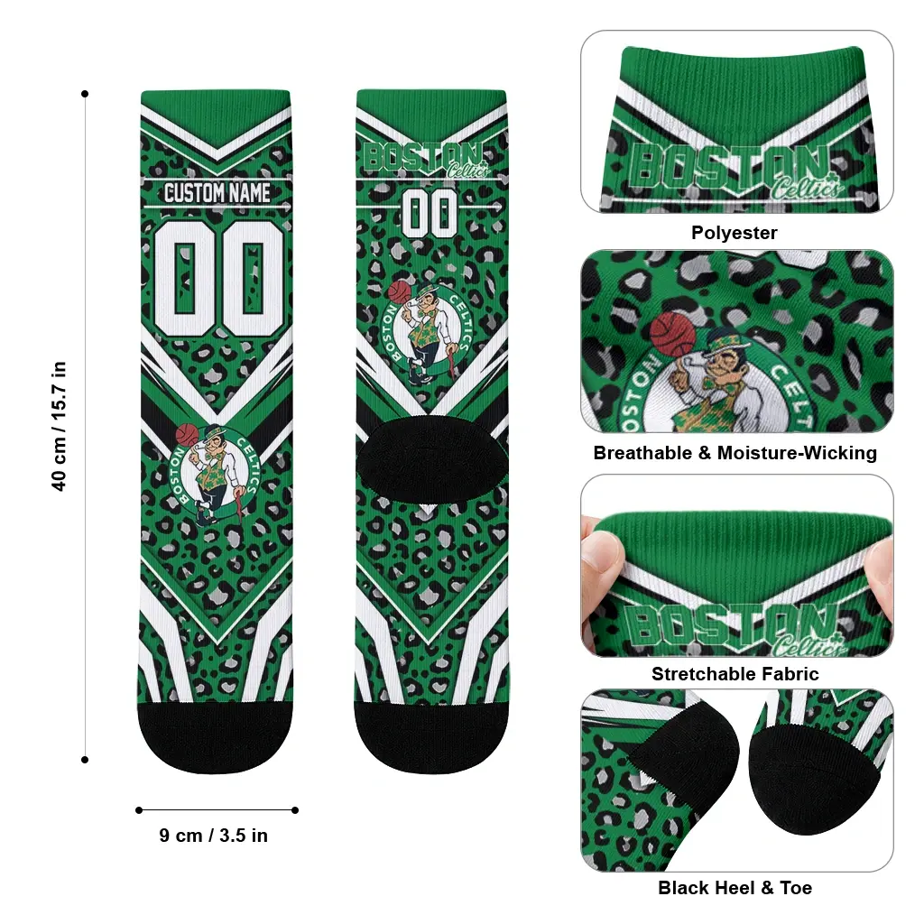 Boston Celtics Socks Custom Leopard Print Green Black High Quality Boston Celtics Socks Custom Leopard Print Green Black High Quality