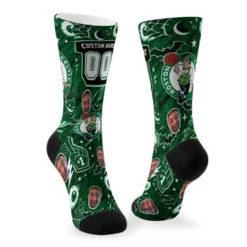 Boston Celtics Socks Customized Scattered Icons Green Fashion Forward