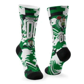 Boston Celtics Socks Customized Woodland Camo Green Fashion Forward