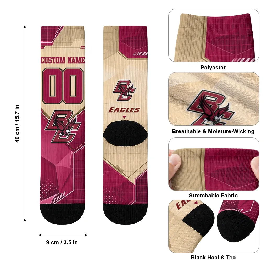 Boston College Eagles Socks Custom Geometric Tech Maroon High Quality Boston College Eagles Socks Custom Geometric Tech Maroon High Quality