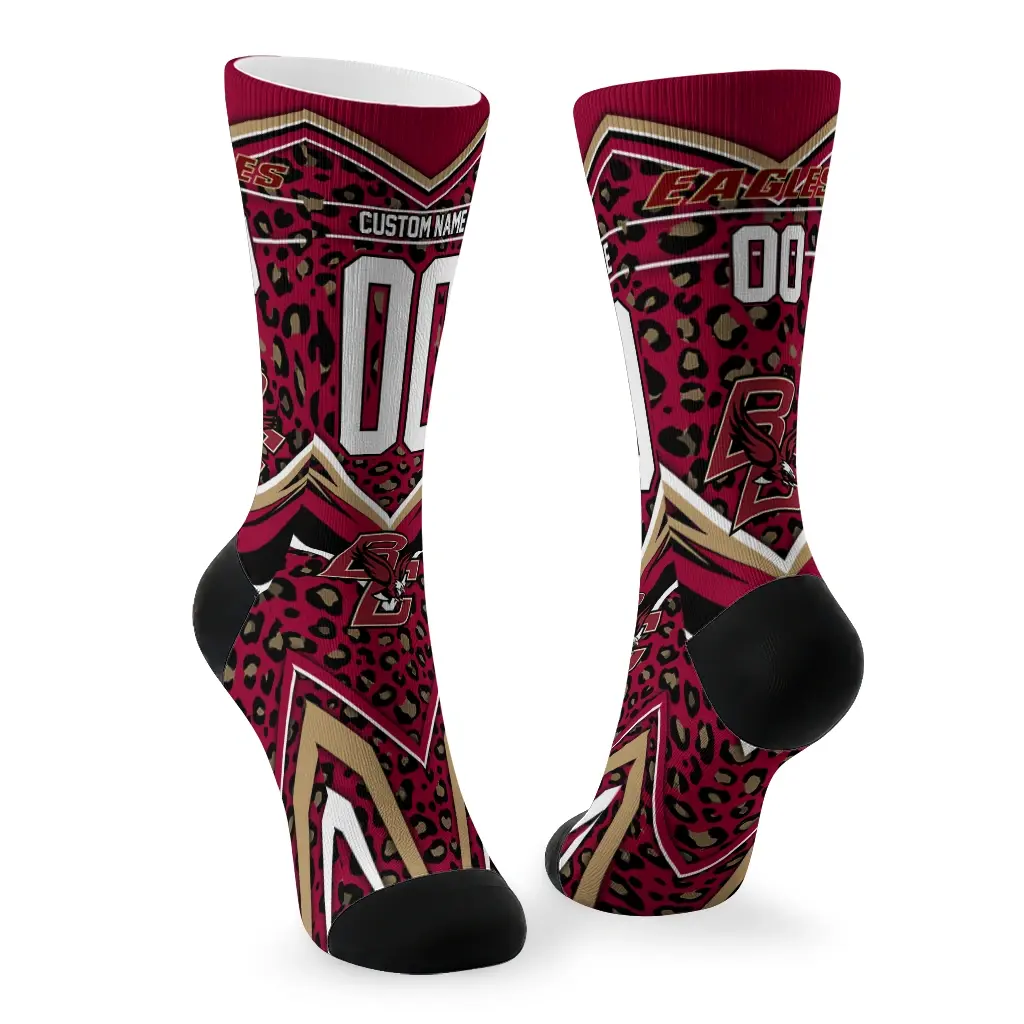 Boston College Eagles Socks Custom Leopard Print Maroon Black Fashion Forward Boston College Eagles Socks Custom Leopard Print Maroon Black Fashion Forward
