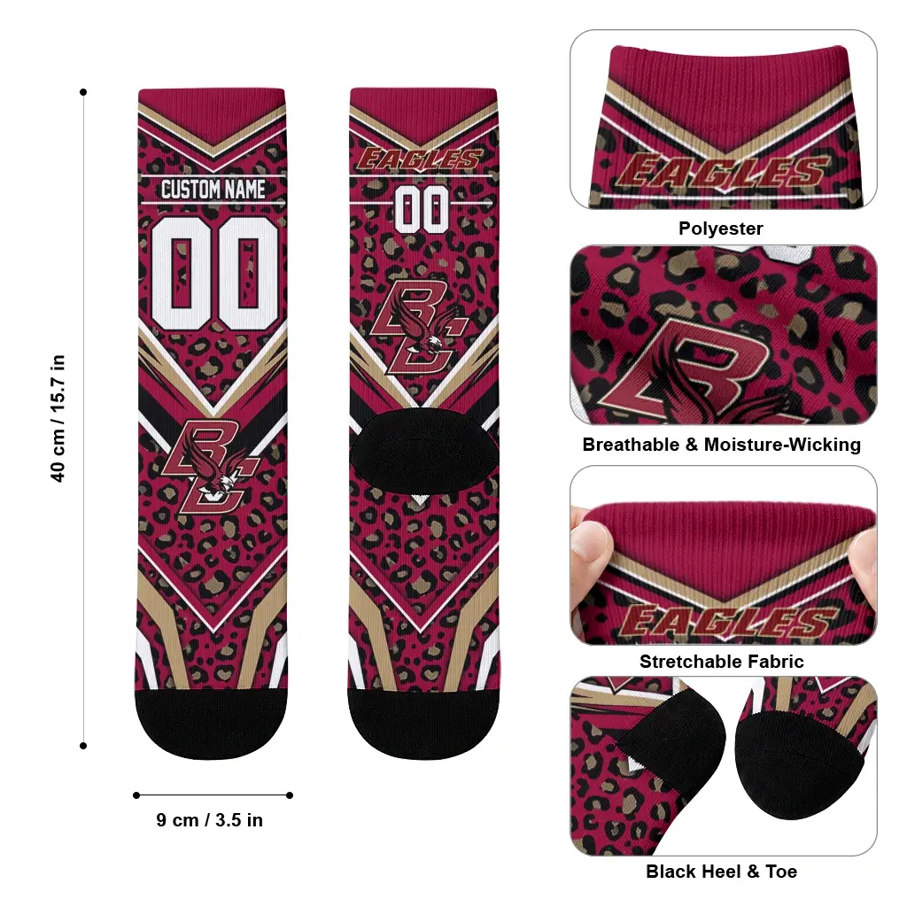 Boston College Eagles Socks Custom Leopard Print Maroon Black High Quality Boston College Eagles Socks Custom Leopard Print Maroon Black High Quality