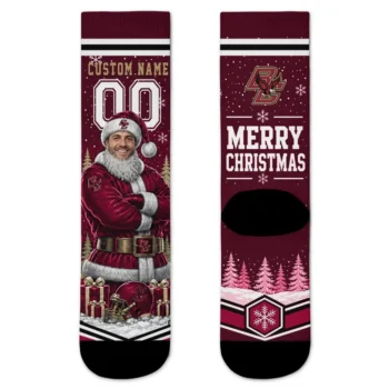 Boston College Eagles Socks Custom Snowy Scene Maroon White Best Selling