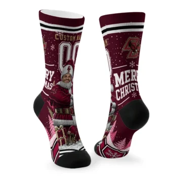 Boston College Eagles Socks Custom Snowy Scene Maroon White Fashion Forward