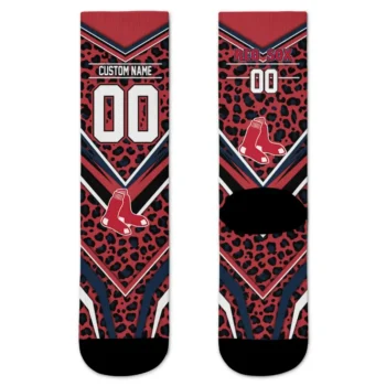 Boston Red Sox Socks Custom Leopard Print Red Black Best Selling