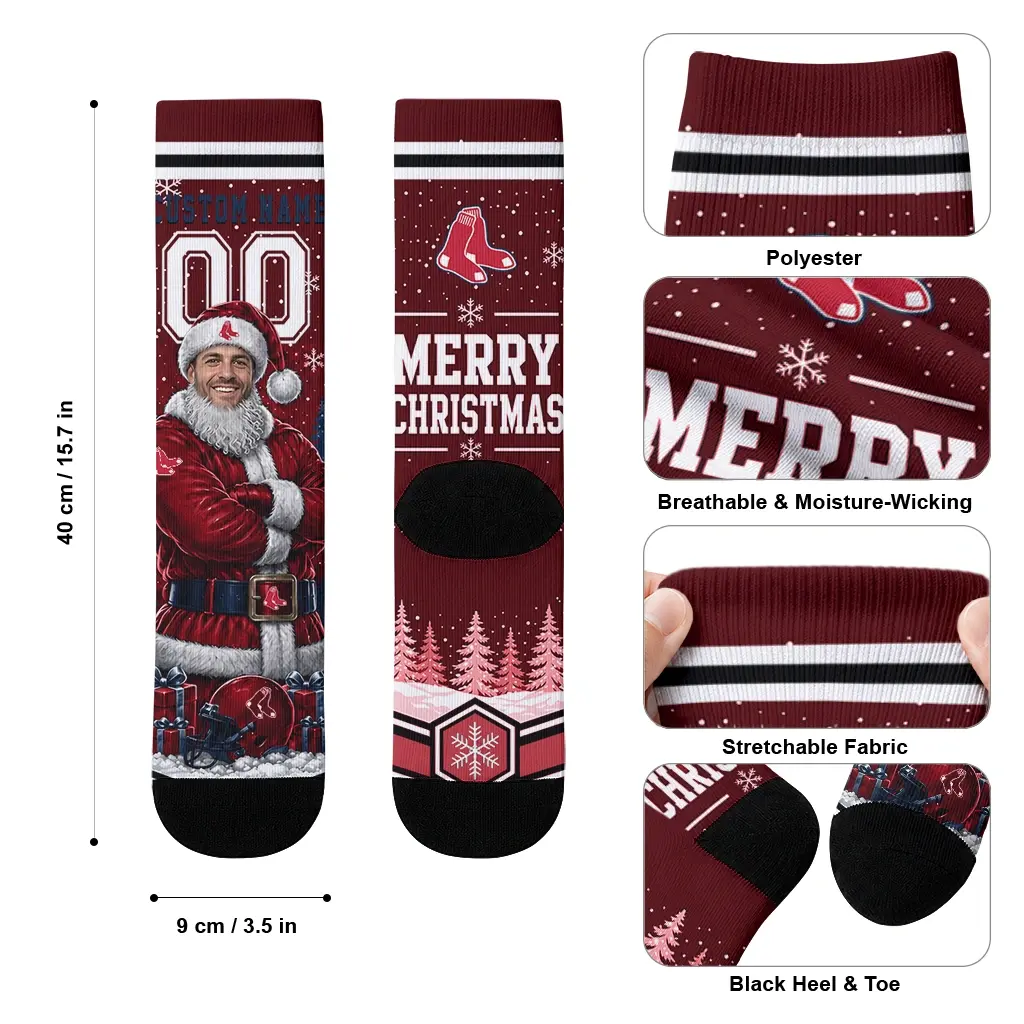 Boston Red Sox Socks Personalized Snowy Scene Red White High Quality Boston Red Sox Socks Personalized Snowy Scene Red White High Quality