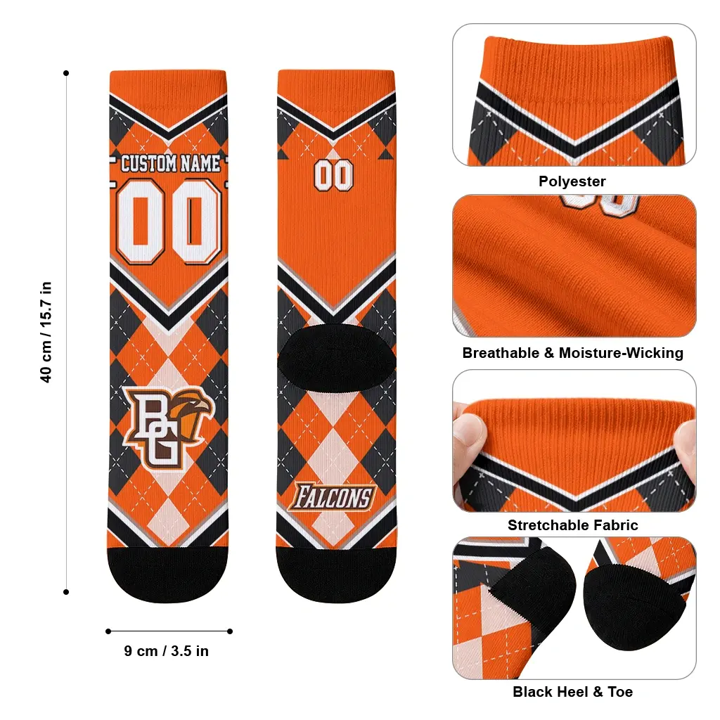 Bowling Green Falcons Socks Customized Argyle Pattern Orange High Quality Bowling Green Falcons Socks Customized Argyle Pattern Orange High Quality