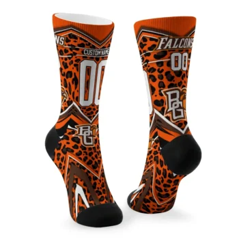 Bowling Green Falcons Socks Customized Leopard Print Orange Black Fashion Forward