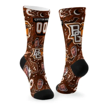 Bowling Green Falcons Socks Customized Scattered Icons Orange Fashion Forward