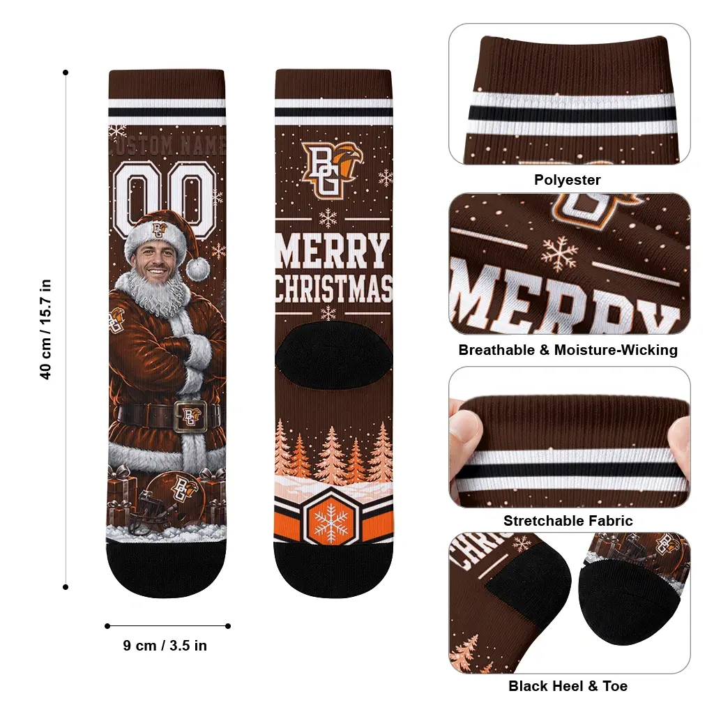Bowling Green Falcons Socks Customized Snowy Scene Orange White High Quality Bowling Green Falcons Socks Customized Snowy Scene Orange White High Quality