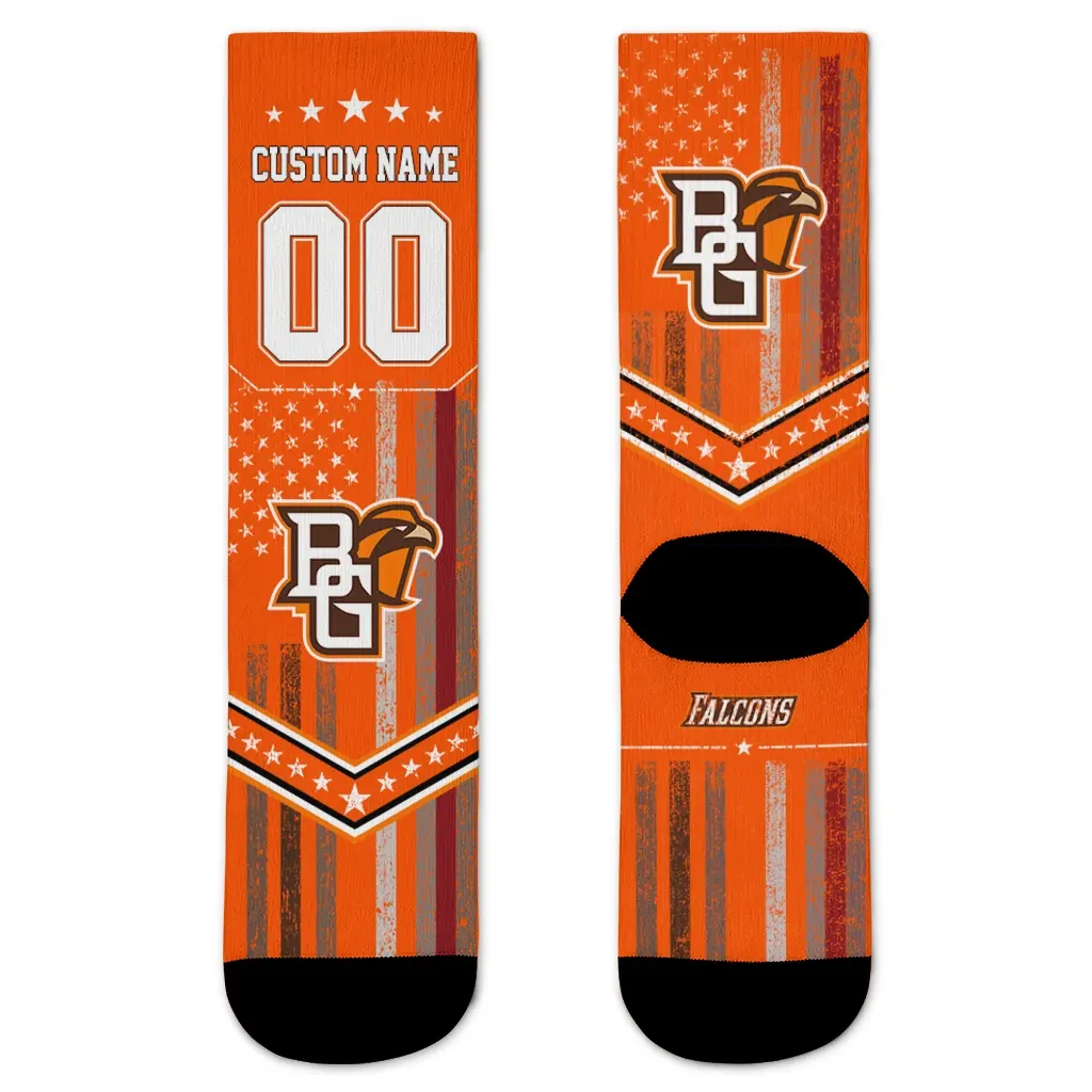Bowling Green Falcons Socks Customized Star Stripes Orange White Best Selling Bowling Green Falcons Socks Customized Star Stripes Orange White Best Selling