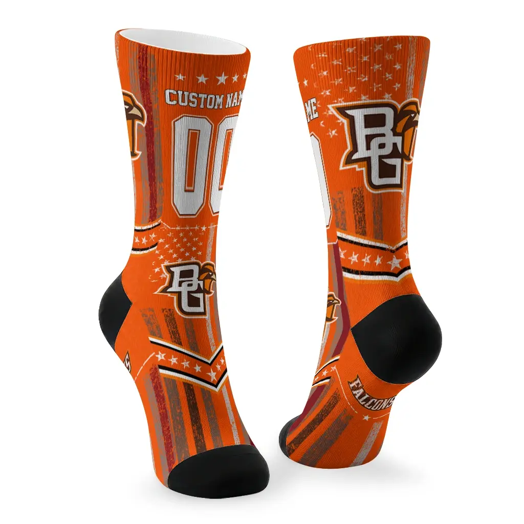 Bowling Green Falcons Socks Customized Star Stripes Orange White Fashion Forward Bowling Green Falcons Socks Customized Star Stripes Orange White Fashion Forward