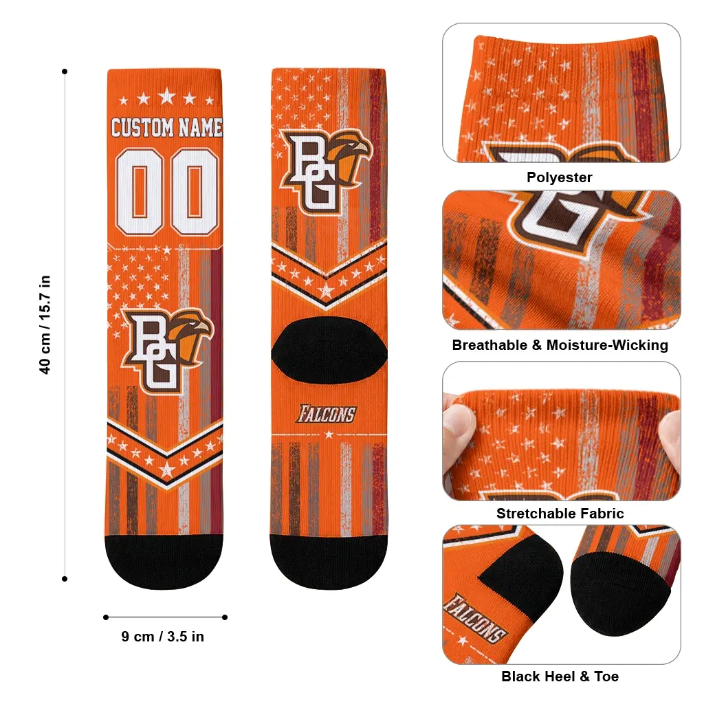 Bowling Green Falcons Socks Customized Star Stripes Orange White High Quality Bowling Green Falcons Socks Customized Star Stripes Orange White High Quality