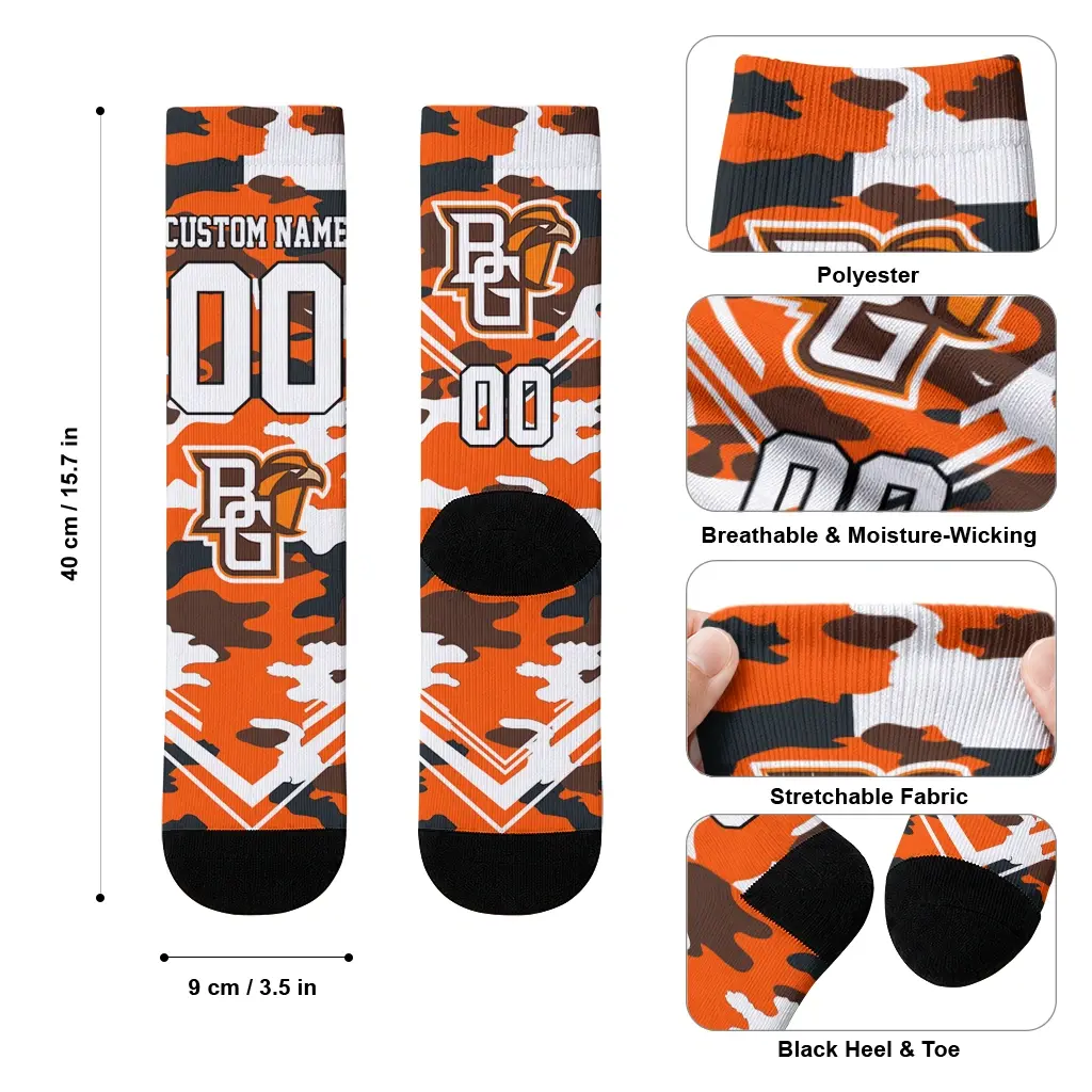 Bowling Green Falcons Socks Customized Woodland Camo Orange High Quality Bowling Green Falcons Socks Customized Woodland Camo Orange High Quality