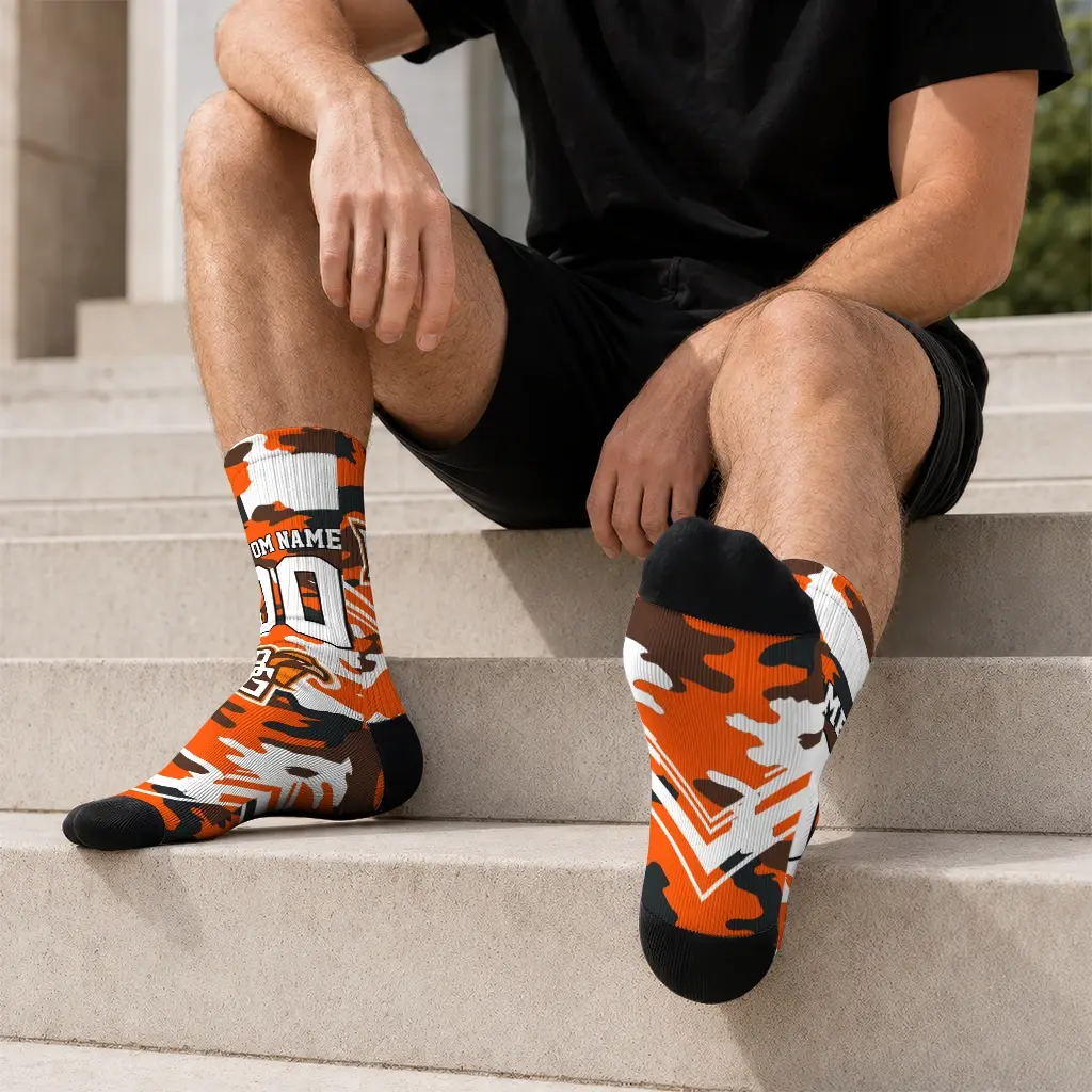 Bowling Green Falcons Socks Customized Woodland Camo Orange Latest Model Bowling Green Falcons Socks Customized Woodland Camo Orange Latest Model