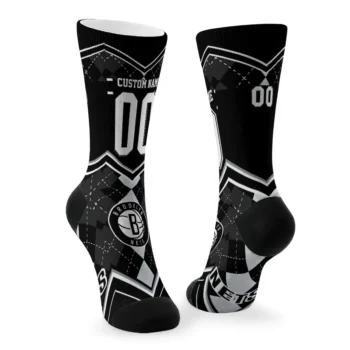Brooklyn Nets Socks Custom Argyle Pattern Black Fashion Forward