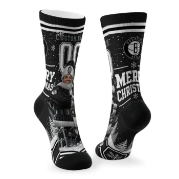 Brooklyn Nets Socks Custom Snowy Scene Black White Fashion Forward