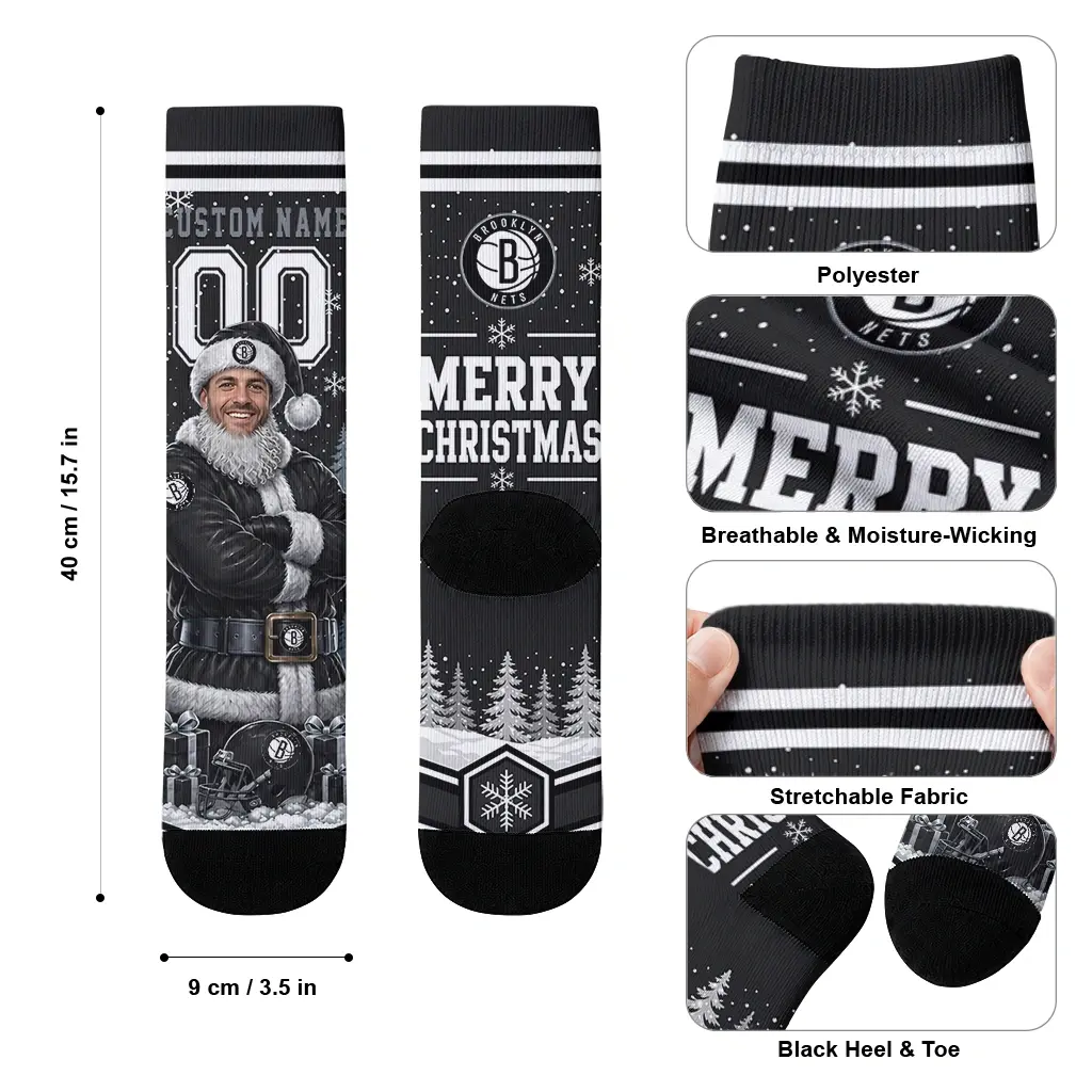 Brooklyn Nets Socks Custom Snowy Scene Black White High Quality Brooklyn Nets Socks Custom Snowy Scene Black White High Quality