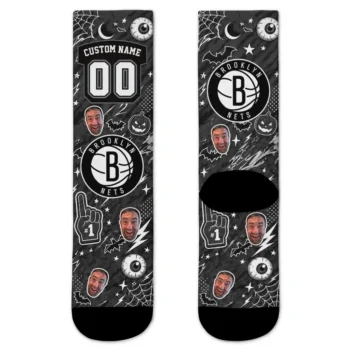 Brooklyn Nets Socks Personalized Scattered Icons Black Best Selling
