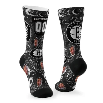 Brooklyn Nets Socks Personalized Scattered Icons Black Fashion Forward
