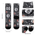Brooklyn Nets Socks Personalized Scattered Icons Black Best Selling