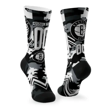 Brooklyn Nets Socks Personalized Woodland Camo Black Fashion Forward