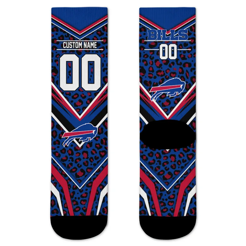 Buffalo Bills Socks Custom Leopard Print Blue Black Best Selling Buffalo Bills Socks Custom Leopard Print Blue Black Best Selling
