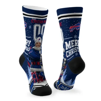 Buffalo Bills Socks Personalized Snowy Scene Blue White Fashion Forward