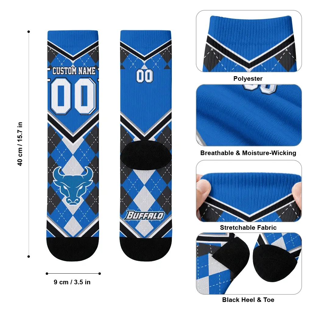 Buffalo Bulls Socks Custom Argyle Pattern Royal Blue High Quality Buffalo Bulls Socks Custom Argyle Pattern Royal Blue High Quality