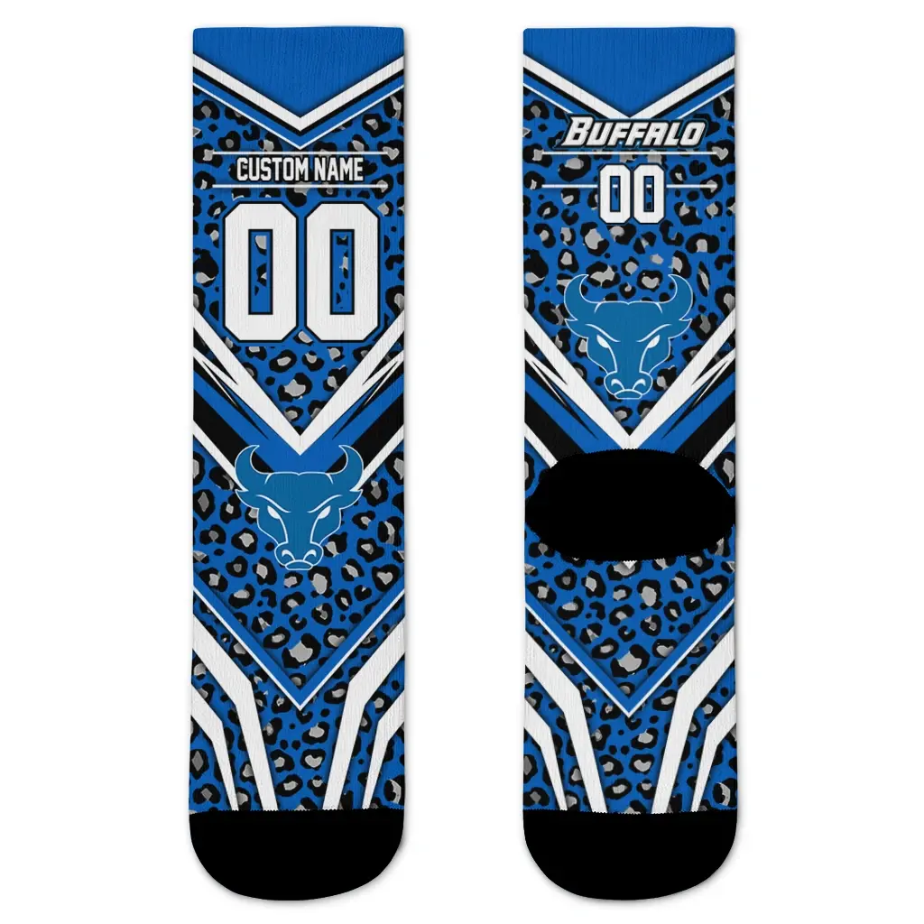 Buffalo Bulls Socks Custom Leopard Print Royal Blue Black Best Selling Buffalo Bulls Socks Custom Leopard Print Royal Blue Black Best Selling