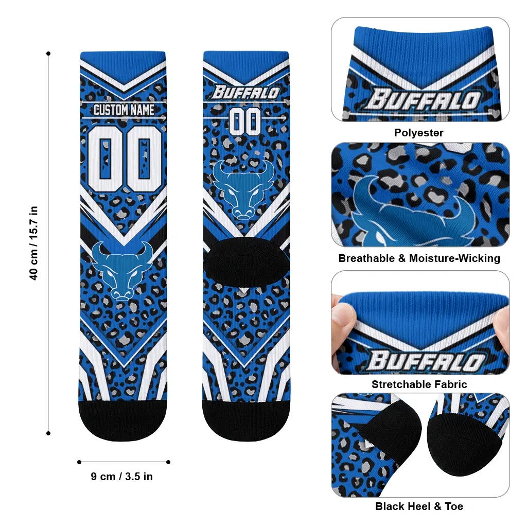 Buffalo Bulls Socks Custom Leopard Print Royal Blue Black High Quality Buffalo Bulls Socks Custom Leopard Print Royal Blue Black High Quality