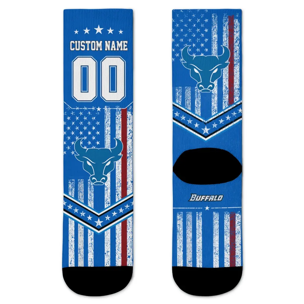 Buffalo Bulls Socks Custom Star Stripes Royal Blue White Best Selling Buffalo Bulls Socks Custom Star Stripes Royal Blue White Best Selling