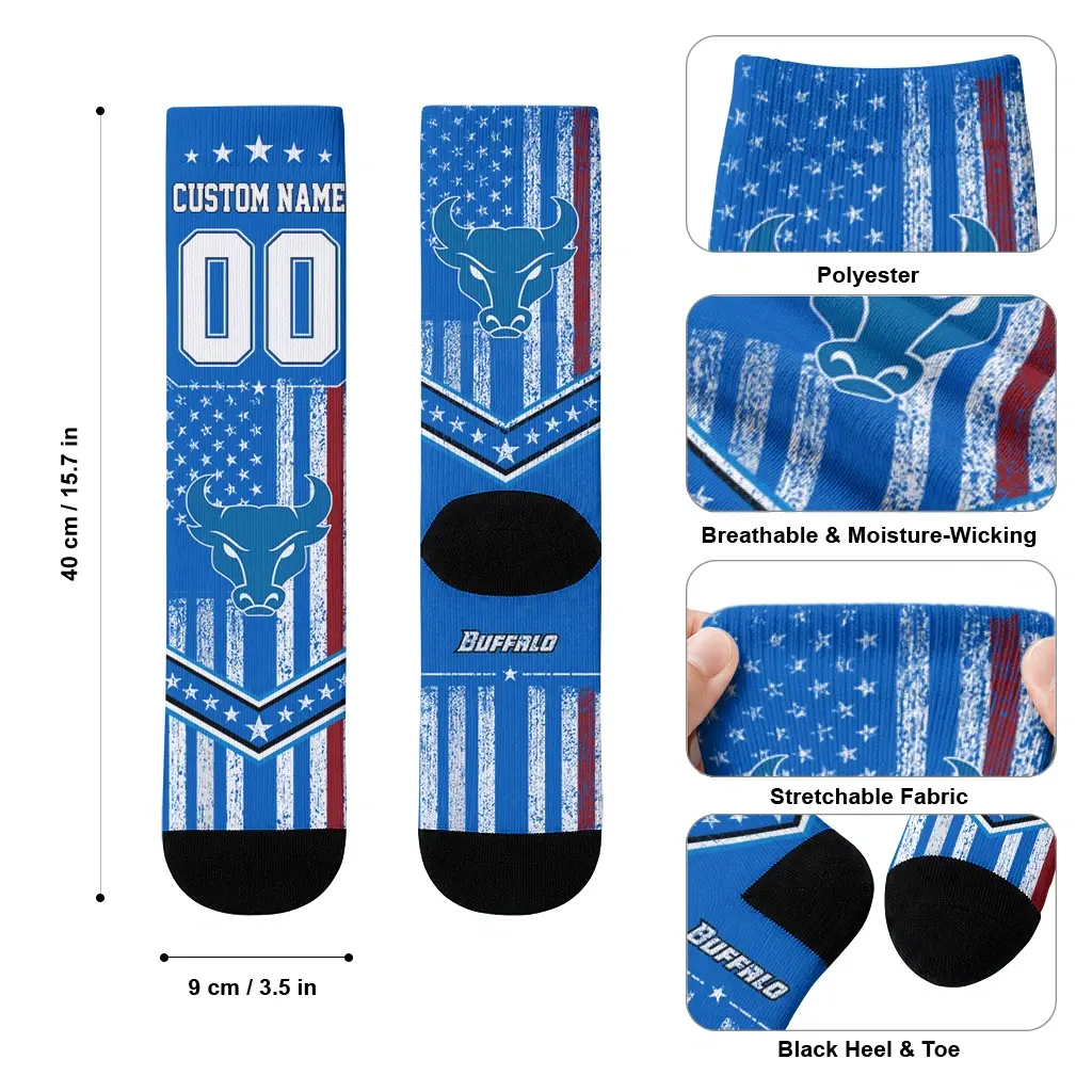 Buffalo Bulls Socks Custom Star Stripes Royal Blue White High Quality Buffalo Bulls Socks Custom Star Stripes Royal Blue White High Quality