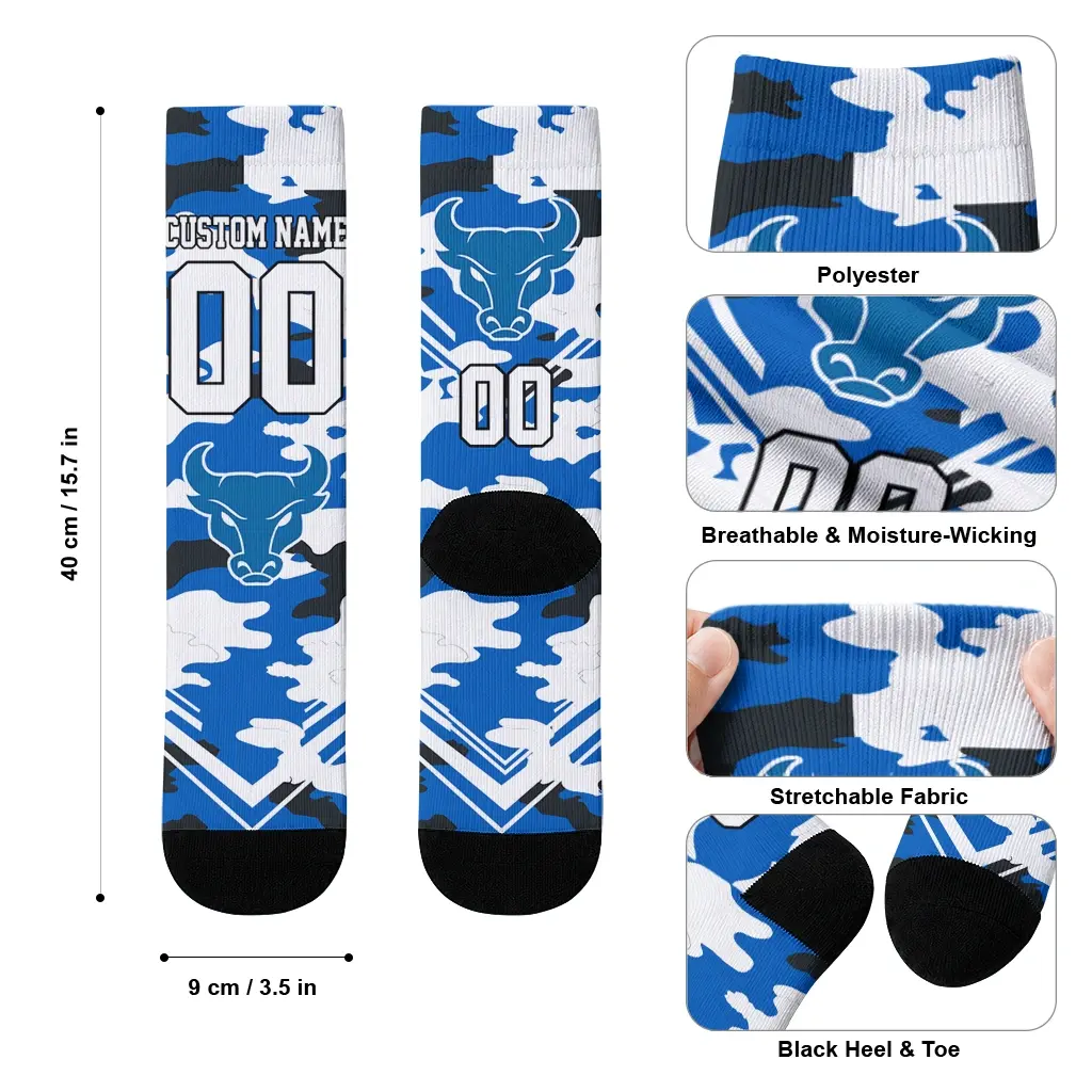 Buffalo Bulls Socks Custom Woodland Camo Royal Blue High Quality Buffalo Bulls Socks Custom Woodland Camo Royal Blue High Quality