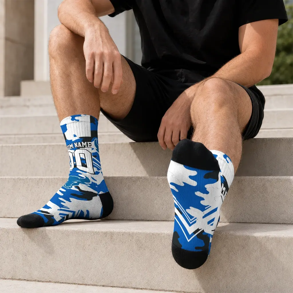 Buffalo Bulls Socks Custom Woodland Camo Royal Blue Latest Model Buffalo Bulls Socks Custom Woodland Camo Royal Blue Latest Model
