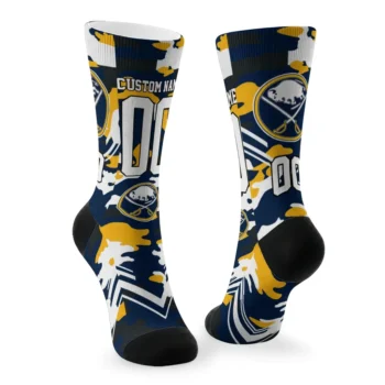 Buffalo Sabres Socks Custom Woodland Camo Navy Blue Fashion Forward