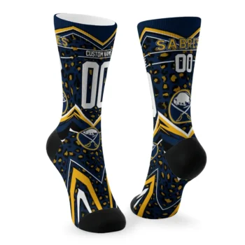 Buffalo Sabres Socks Personalized Leopard Print Navy Blue Black Fashion Forward