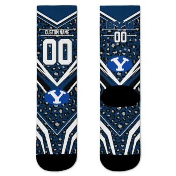 Byu Cougars Socks Personalized Leopard Print Blue Black Best Selling