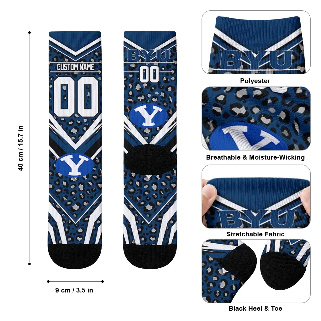 Byu Cougars Socks Personalized Leopard Print Blue Black High Quality Byu Cougars Socks Personalized Leopard Print Blue Black High Quality