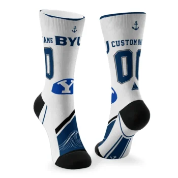 Byu Cougars Socks Personalized Nautical Icons Blue White Fashion Forward