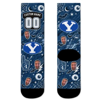 Byu Cougars Socks Personalized Scattered Icons Blue Best Selling