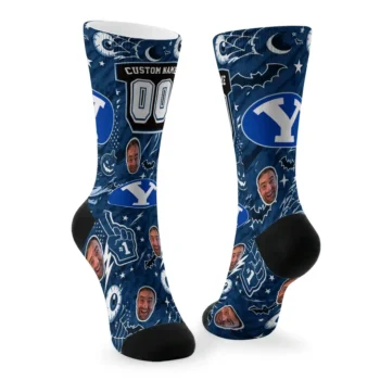 Byu Cougars Socks Personalized Scattered Icons Blue Fashion Forward