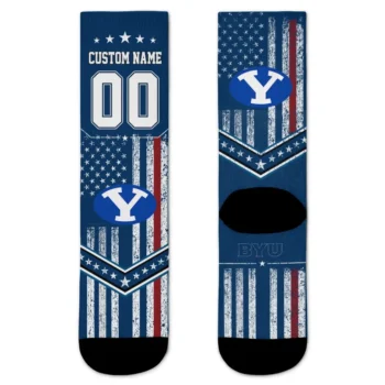 Byu Cougars Socks Personalized Star Stripes Blue White Best Selling