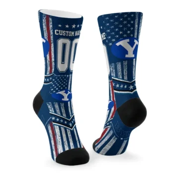 Byu Cougars Socks Personalized Star Stripes Blue White Fashion Forward