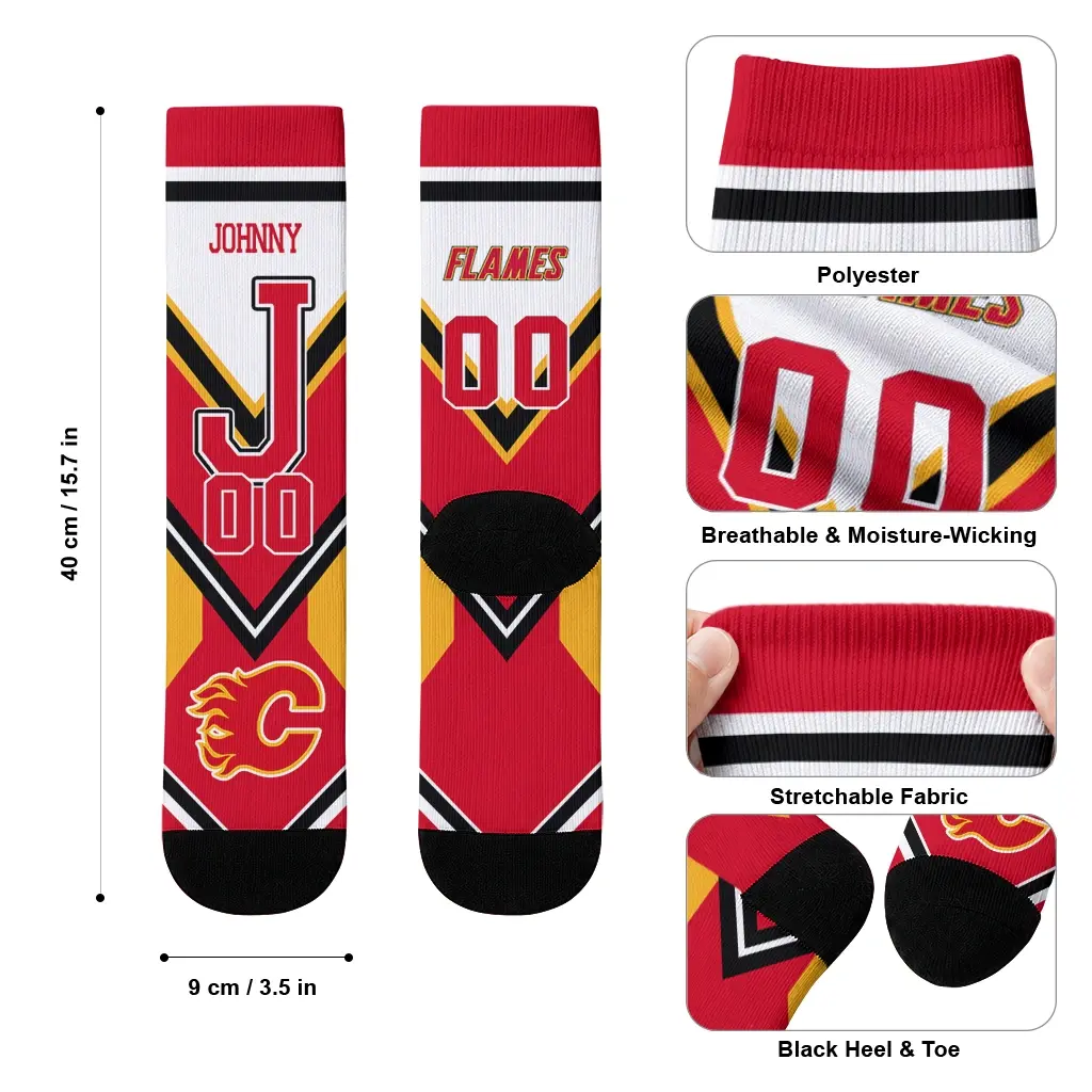 Calgary Flames Socks Custom Arrow Blocks Red High Quality Calgary Flames Socks Custom Arrow Blocks Red High Quality