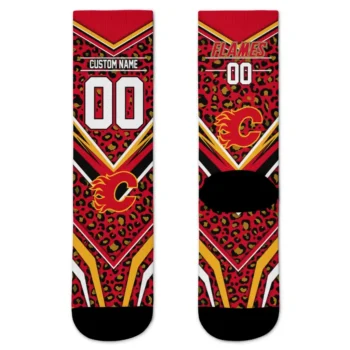 Calgary Flames Socks Custom Leopard Print Red Black Best Selling