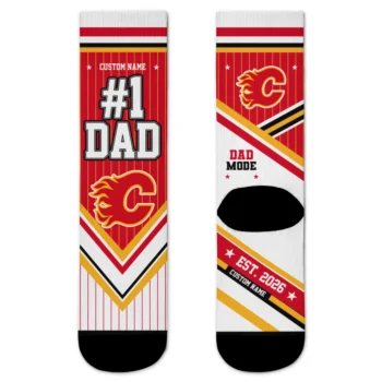 Calgary Flames Socks - Custom Pinstripe Chevron Red White